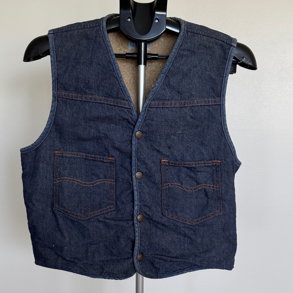 Vintage Sears Roebucks Denim Vest USA Sherpa Lined